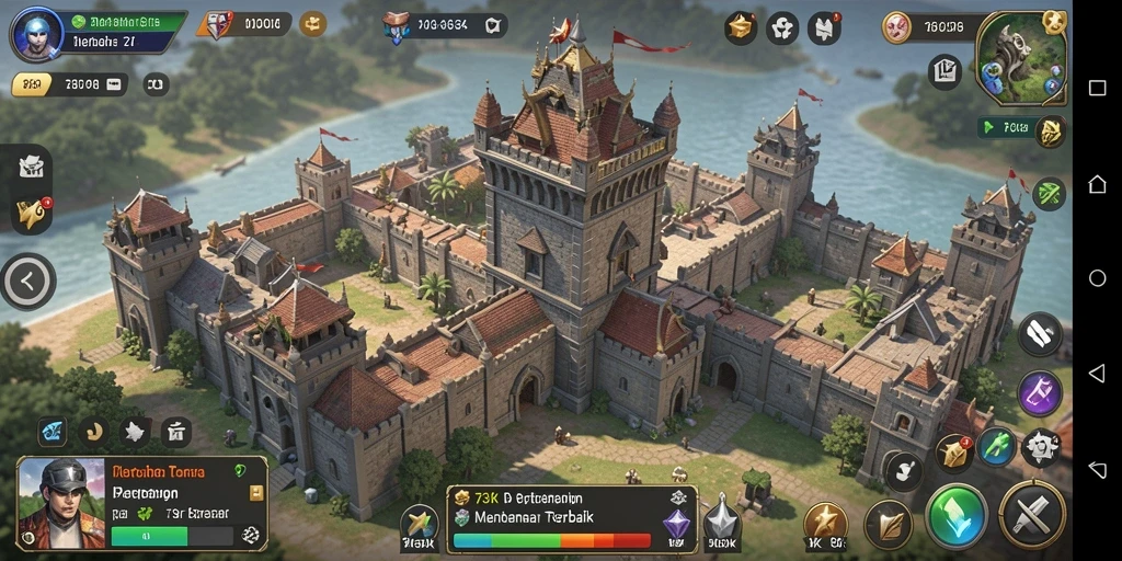 Tangkapan layar gameplay 73K menampilkan menara yang berdiri kokoh melawan serangan musuh.