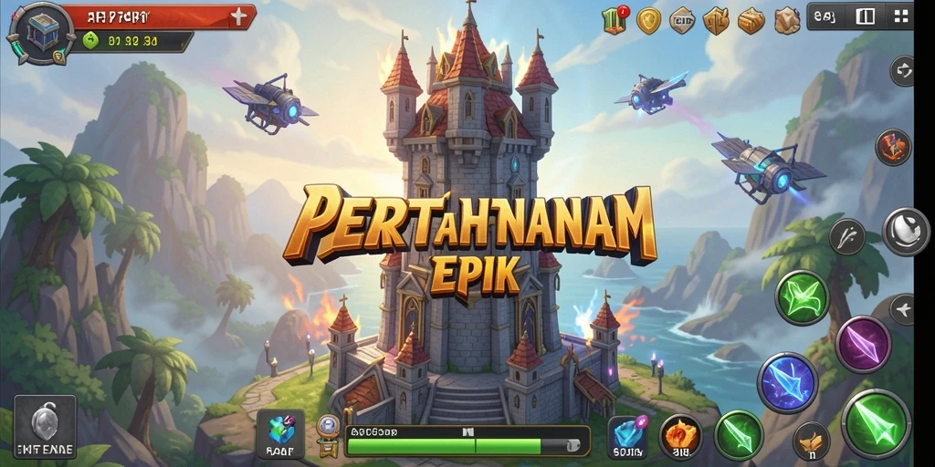 Screenshot menampilkan pertempuran mendebarkan dalam AFAF dengan menara yang sedang beraksi.
