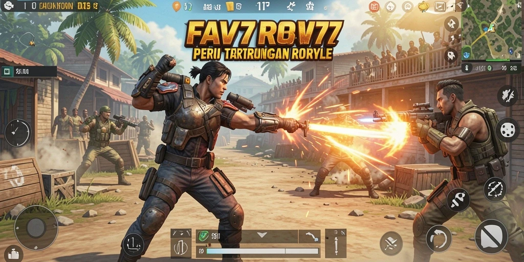 Screenshot gameplay <strong>FAV77</strong> menunjukkan intensitas pertarungan Battle Royale yang mendebarkan.