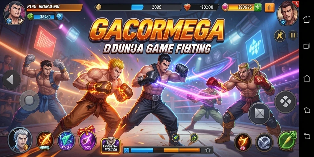 Screenshot GACORMEGA menampilkan karakter sedang bertarung dengan serangan spesial.