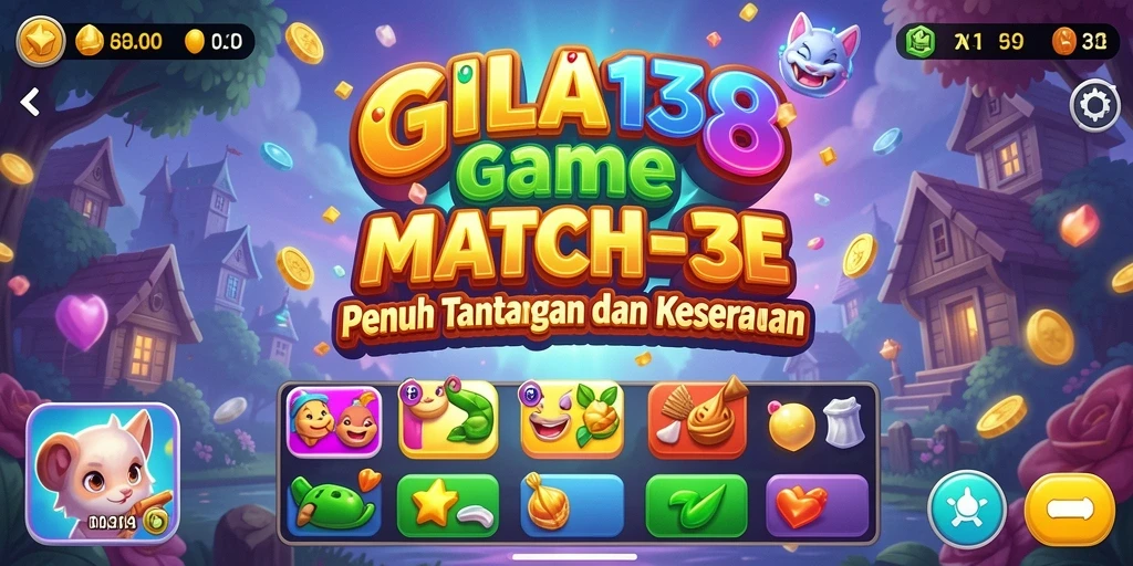 Tampilan gameplay Match-3 GILA138 yang seru dan penuh warna.