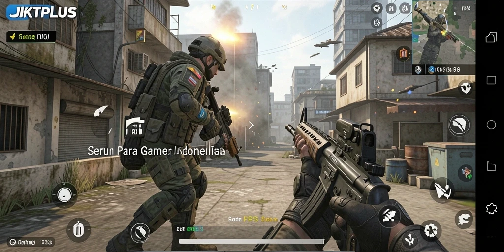 Screenshot utama JKTPLUS menampilkan aksi seru dalam gameplay FPS yang mendebarkan.