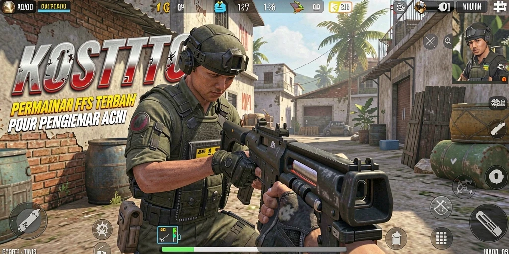 Tampilan gameplay KOSTOTO dengan aksi menegangkan dalam pertempuran FPS.
