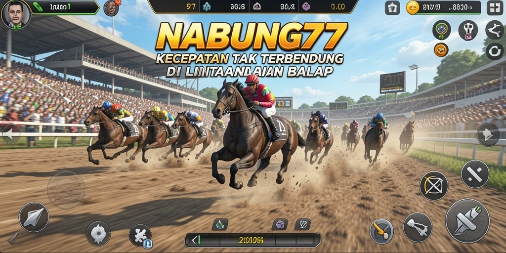 Screenshot NABUNG77 menampilkan motor balap melaju kencang di lintasan.