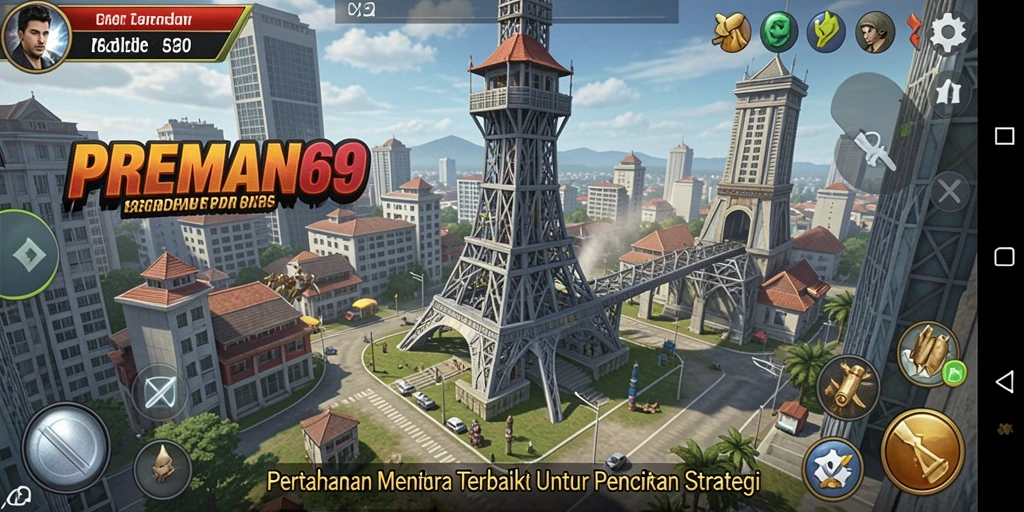 Tampilan gameplay <strong>PREMAN69</strong> yang mendebarkan dan penuh strategi Tower Defense.