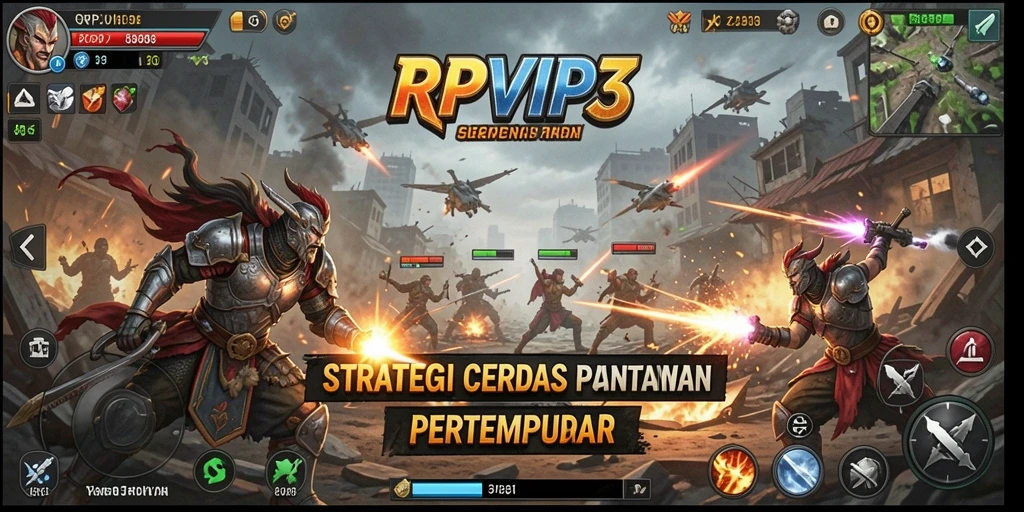 Screenshot RPVIP3 menampilkan aksi pertempuran strategi yang mendebarkan.