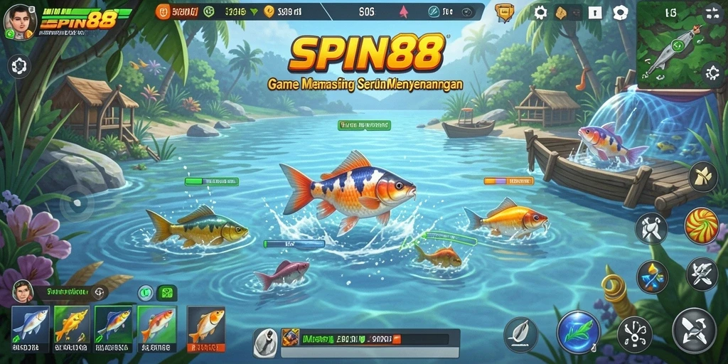 Tampilan gameplay menarik dari SPIN88 dengan berbagai ikan yang bisa ditangkap.