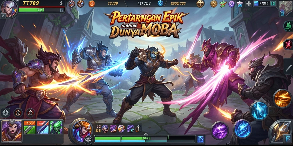 Screenshot utama TT789 menampilkan aksi seru dalam permainan MOBA.