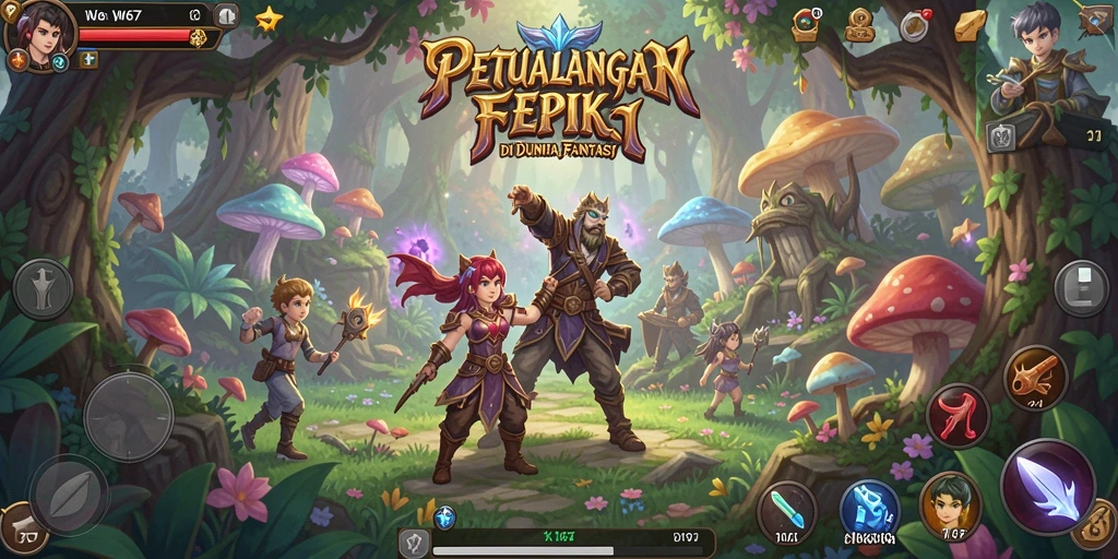 Tampilan gameplay W67 yang penuh aksi di dunia RPG yang menawan.