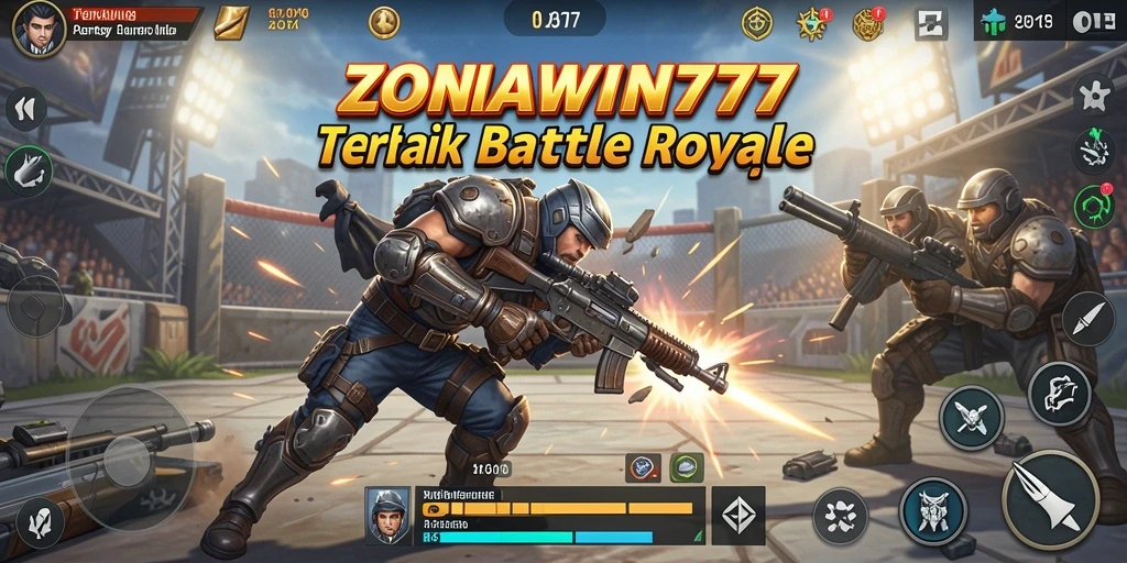 Gameplay seru ZONAWIN777 di arena Battle Royale.